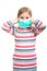 Beautiful sick girl protect flu by the mask for kid.