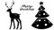 Beautiful silhouette deer, christmas tree. Side view. hand drawn picture sketchy. Merry Chistmas.