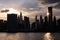 Beautiful Silhouettes of Skyscrapers in the Midtown Manhattan Skyline during a Sunset along the East River in New York City