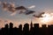 Beautiful Silhouettes of Skyscrapers in the Midtown Manhattan Skyline during a Sunset in New York City