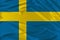 Beautiful silk flag of Sweden with soft folds in the wind