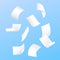 Beautiful simple vector of flying blank white papers on blue backgroundBeautiful simple vector of flying blank white papers on blu