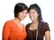 Beautiful sisters in orange and brown top.