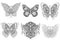 Beautiful six abstract butterflies line art designs