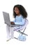 Beautiful Six Year Old Girl With Laptop Over White