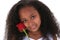 Beautiful Six Year Old Girl With Red Rose Over White