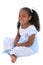 Beautiful Six Year Old Girl Sitting In Pajamas Over White