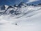 Beautiful ski tour trail through the wonderful mountain world in Davos. View of the Fluela Wisshorn and the Joriseen.