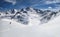 Beautiful ski tour trail through the wonderful mountain world in Davos. View of the Fluela Wisshorn and the Joriseen.