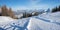 Beautiful skiing area Ellmau, Hartkaiser mountain, view to the valley in winter