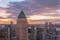 Beautiful Sky Colors During Sunset in New York City Skyline. Aerial View of Buildings, Skyscrapers and Towers in Manhattan