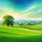 With a beautiful sky and little slopes of green and Grassy grassland in a rural landscape Realistic