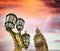 Beautiful sky over Big Ben and classic London lamp post