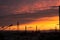 Beautiful sky at sunset with towering towers, lanterns, houses