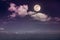 Beautiful skyscape. Landscape of night sky with clouds and bright full moon. Serenity nature background, outdoor at nighttime with