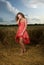 Beautiful slavonic girl pose in wheat field