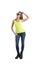 Beautiful slim fashionable girl jeans glasses isolated