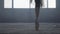 Beautiful slim graceful legs of ballet dancer. Beautiful foot of young ballerina in pointe shoes. Ballet practice.