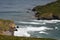 Beautiful sloping coast of the island during a severe storm