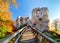 Beautiful Slovakia landscape at autumn with Uhrovec castle ruins at sunset