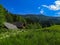 Beautiful Slovenian landscape of meadow and mountains in the Alps