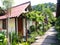 A beautiful small painted white and brown houses.