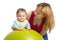 Beautiful smiling baby on fitball, exercise, massage, healthcare