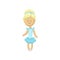 Beautiful smiling blonde soft doll in a light blue dress, sewing toy cartoon vector Illustration