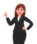 Beautiful smiling business woman showing thumbs up sign / gesture. Like, agree, approve, positive.