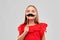 Beautiful smiling girl with big black moustaches