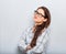 Beautiful smiling positive successful business woman in glasses looking confidently in white shirt and long hair. Closeup