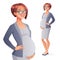 Beautiful smiling pregnant business woman. Full length isolated vector illustration.