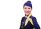 Beautiful smiling stewardess in uniform