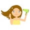 Beautiful smiling young woman drying her hair with hairdryer vector illustration