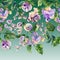 Beautiful snail vine twigs with purple flowers on green background. Seamless floral pattern, border. Watercolor painting.