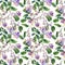 Beautiful snail vine twigs with purple flowers on white background. Seamless floral pattern. Watercolor painting. Hand painted