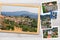 Beautiful snapshots of various Cyprus landscapes, villages, monastery in wooden frames arranged on rustic background