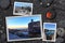 Beautiful snapshots of various Tenerife landscapes and landmarks arranged on black volcanic background