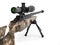 Beautiful sniper rifle with woods camo paint - rear view