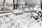 Beautiful snow covered benches in park -Nuremberg, Germany