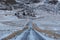 beautiful snow-covered icelandic landscape, buildings and empty