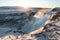 beautiful snow-covered icelandic landscape with scenic Gullfoss waterfall and rocks