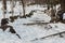 Beautiful snow stair walkway with snow.