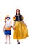 Beautiful Snow White and funny gnome holding hands