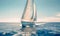 Beautiful snow -white private sailboat in blue ocean. Generative AI