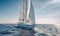 Beautiful snow -white private sailboat in blue ocean. Generative AI