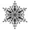 Beautiful snowflake with curls. Black silhouette of Christmas snowflake. Winter icon, graphic drawing. Vector flat symbol. Linear