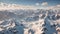 Beautiful snowy bird's-eye view,winter landscape, mountain peaks, blue sky