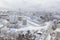 Beautiful snowy cityscape on Strawberry Street in New Sochi