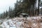 Beautiful snowy nature and concrete bunker hidden in a forest. Orlicke hory, Czechia